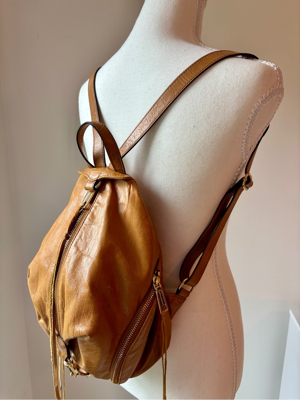 Rebecca Minkoff Light Brown Mini Julian Leather Backpack Purse